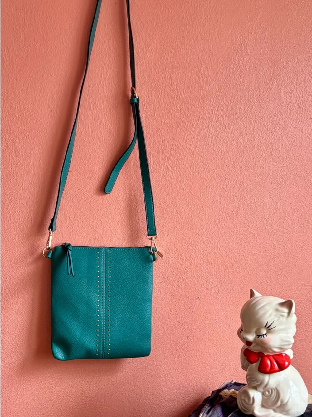 Teal Stud-Accent Crossbody Bag for Women